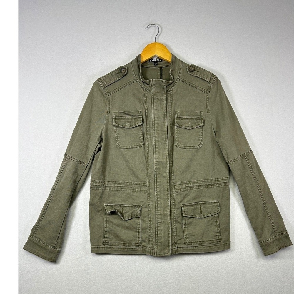 Military Utility Express Women Size M Olive Green Cargo Field Jacket Epaulettes